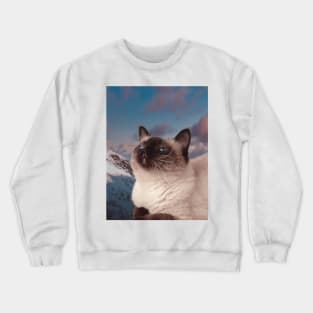 Siamese cat in the mountain sky portrait painting Crewneck Sweatshirt